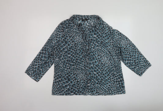 Marks and Spencer Womens Blue Geometric Polyester Basic Blouse Size 16 Collared