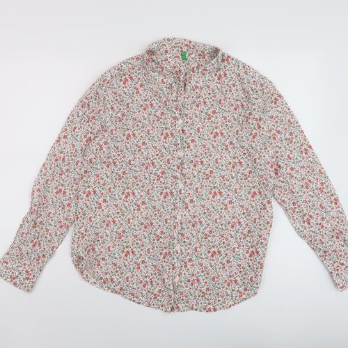 United Colors of Benetton Womens Multicoloured Floral Cotton Basic Button-Up Size L Collared