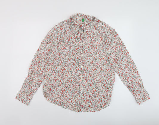 United Colors of Benetton Womens Multicoloured Floral Cotton Basic Button-Up Size L Collared