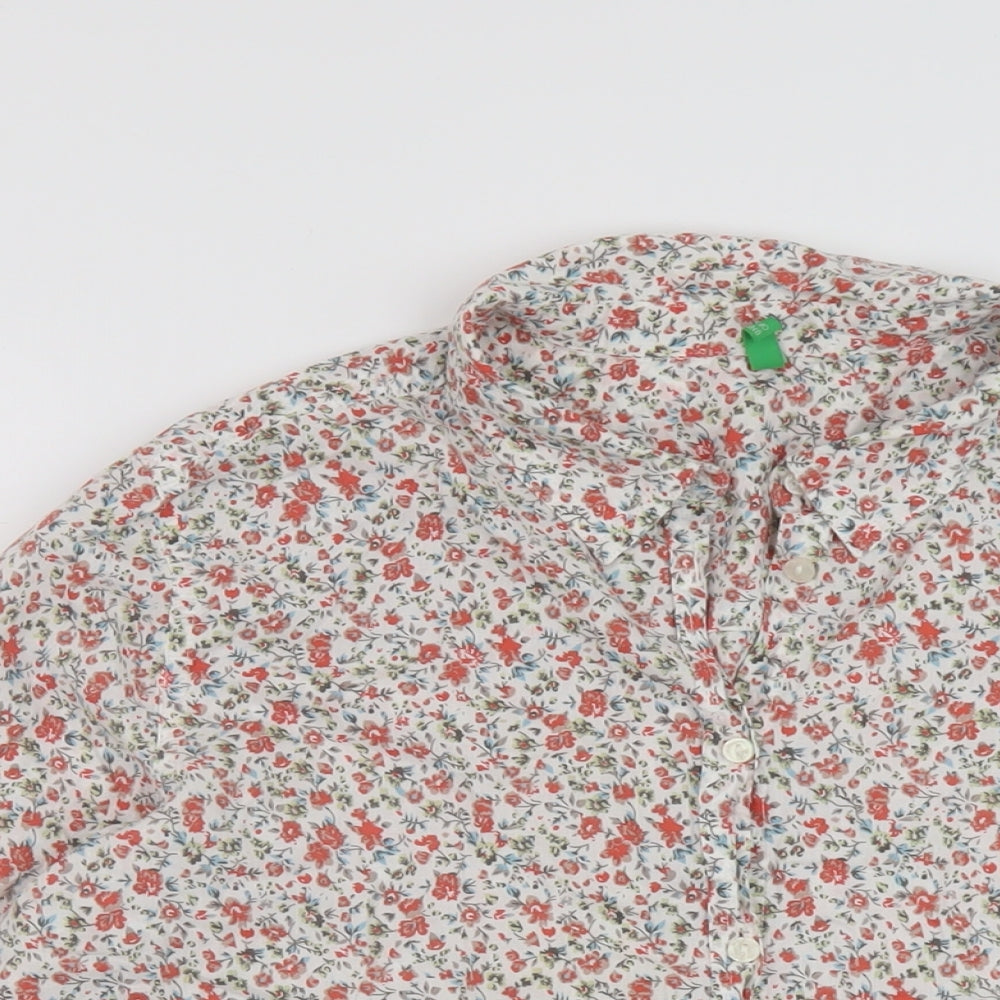 United Colors of Benetton Womens Multicoloured Floral Cotton Basic Button-Up Size L Collared