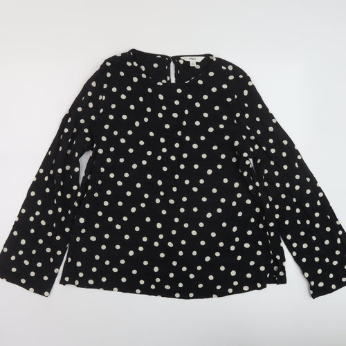 Marks and Spencer Womens Black Polka Dot Viscose Basic Blouse Size 12 Round Neck