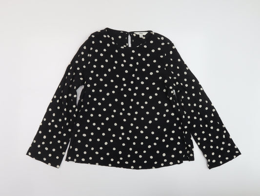 Marks and Spencer Womens Black Polka Dot Viscose Basic Blouse Size 12 Round Neck