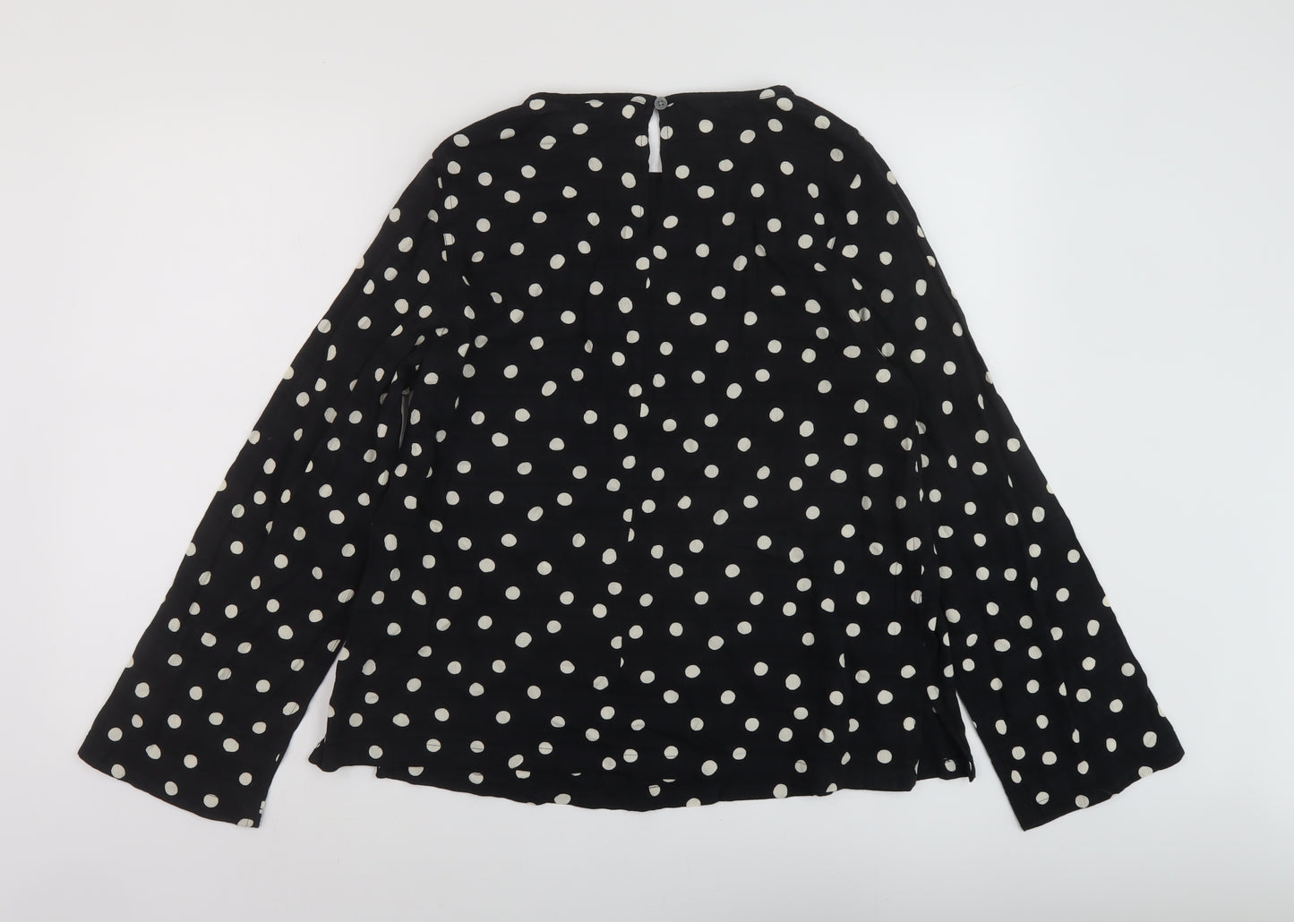 Marks and Spencer Womens Black Polka Dot Viscose Basic Blouse Size 12 Round Neck