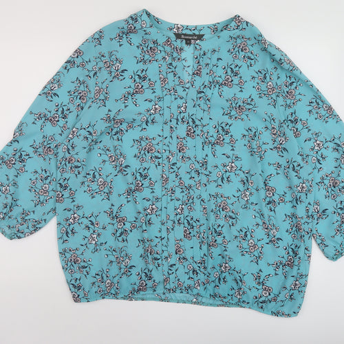 Bonmarché Womens Blue Floral Polyester Basic Blouse Size 22 V-Neck