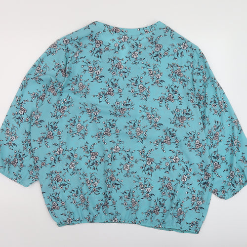 Bonmarché Womens Blue Floral Polyester Basic Blouse Size 22 V-Neck