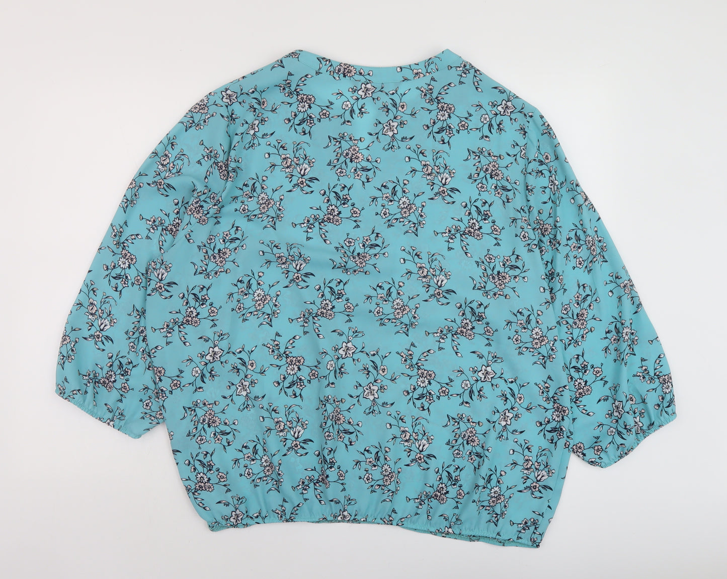 Bonmarché Womens Blue Floral Polyester Basic Blouse Size 22 V-Neck