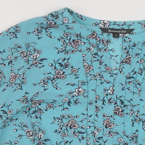 Bonmarché Womens Blue Floral Polyester Basic Blouse Size 22 V-Neck