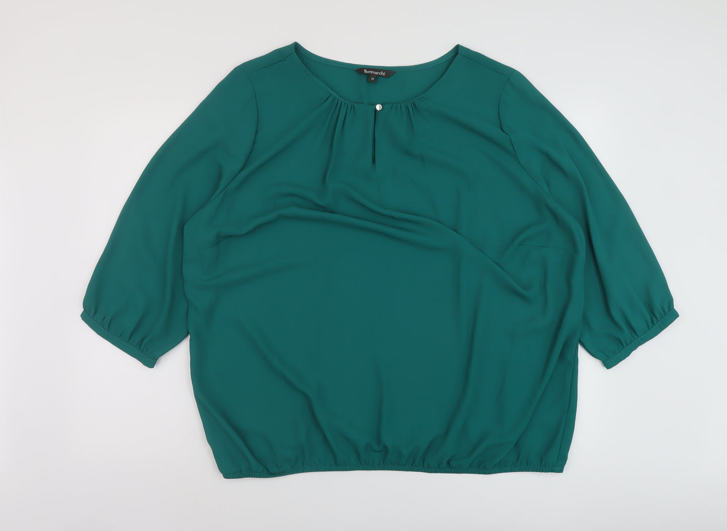 Bonmarché Womens Green Polyester Basic Blouse Size 22 Round Neck