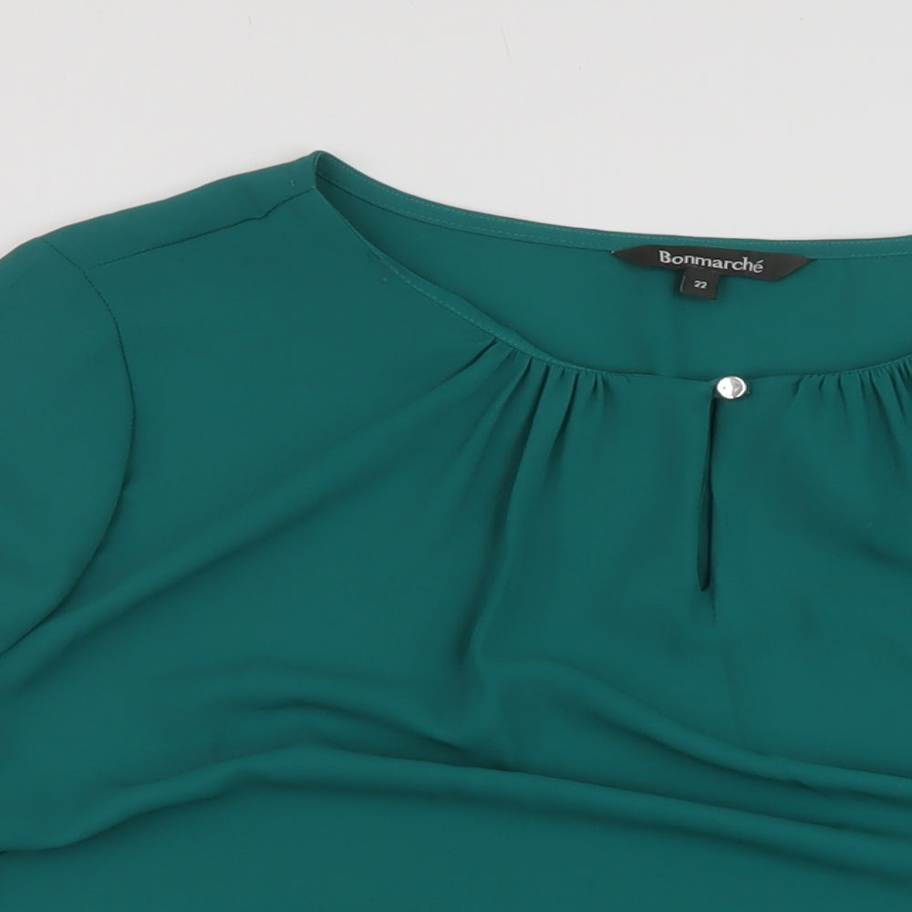 Bonmarché Womens Green Polyester Basic Blouse Size 22 Round Neck