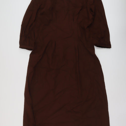 Marks and Spencer Womens Brown Cotton A-Line Size 14 Round Neck Zip