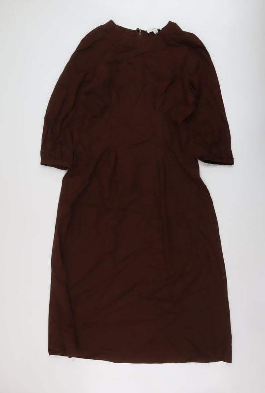 Marks and Spencer Womens Brown Cotton A-Line Size 14 Round Neck Zip