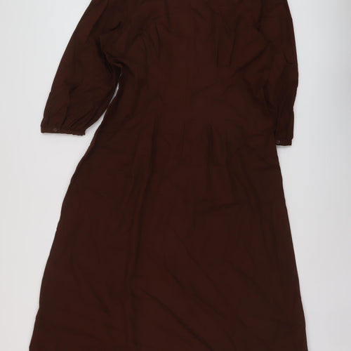 Marks and Spencer Womens Brown Cotton A-Line Size 14 Round Neck Zip