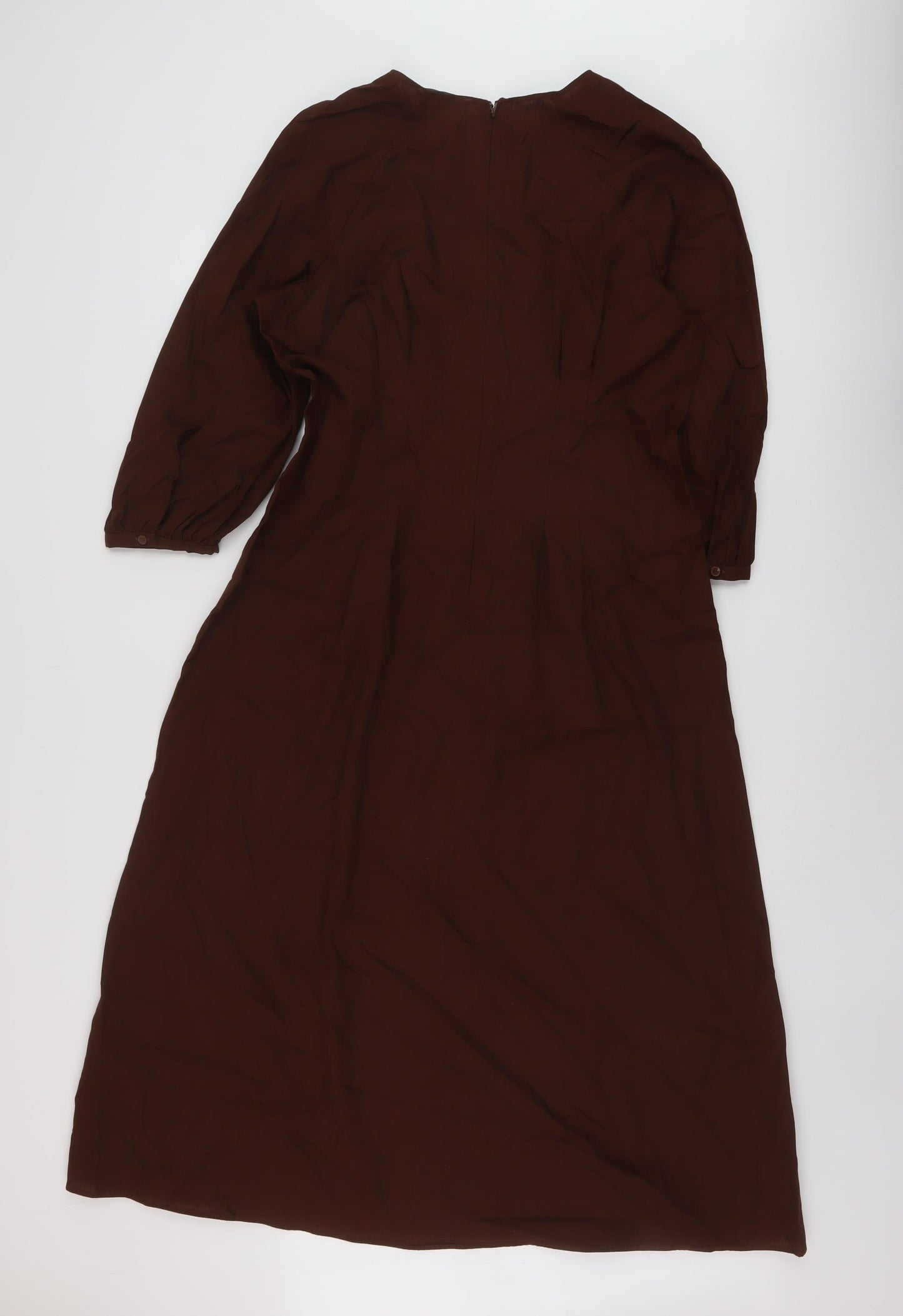 Marks and Spencer Womens Brown Cotton A-Line Size 14 Round Neck Zip