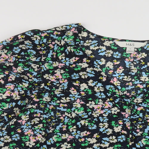 Marks and Spencer Womens Multicoloured Floral Polyester Basic Blouse Size 16 V-Neck