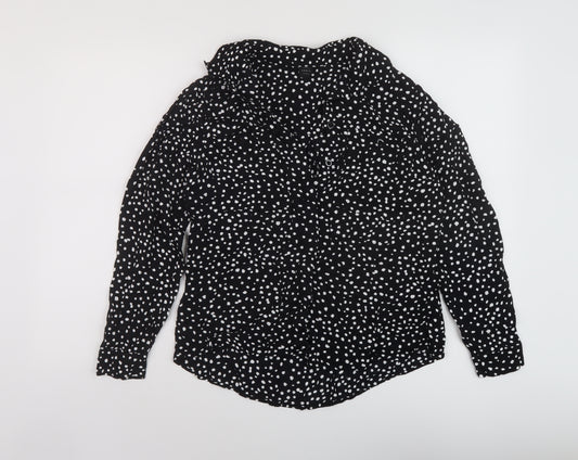 John Lewis Womens Black Polka Dot Viscose Basic Blouse Size 10 Collared