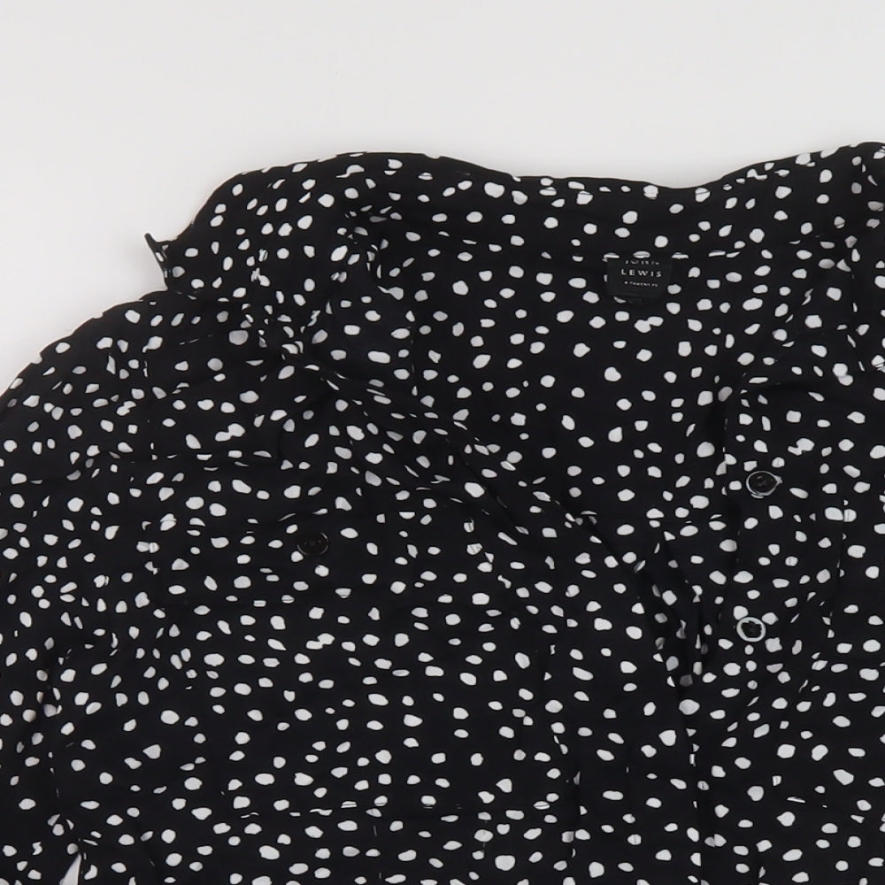 John Lewis Womens Black Polka Dot Viscose Basic Blouse Size 10 Collared