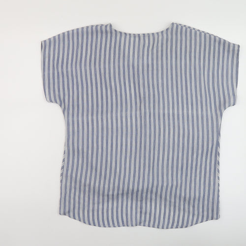 West Kei Womens Blue Striped Polyester Basic Blouse Size 12 V-Neck