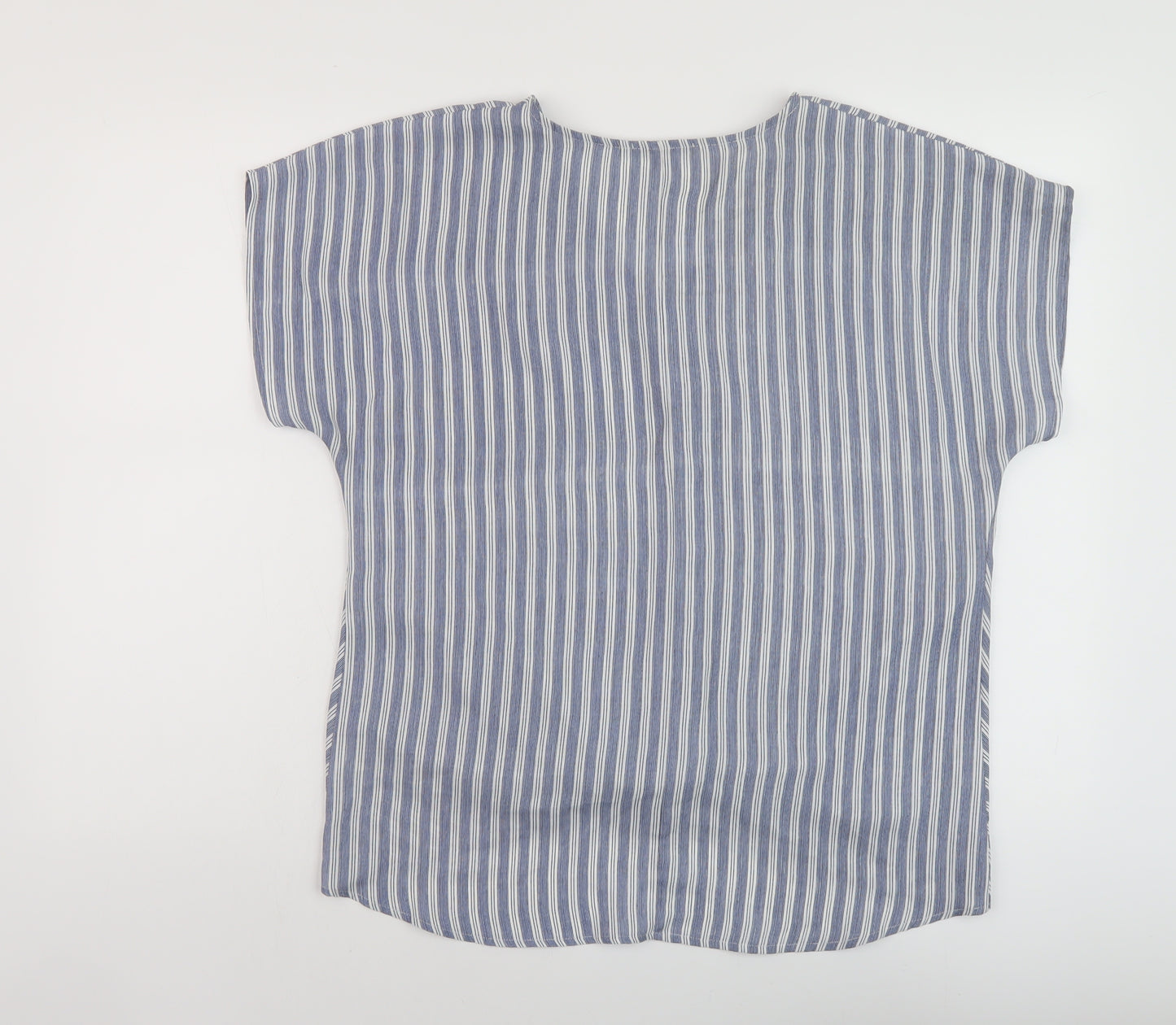 West Kei Womens Blue Striped Polyester Basic Blouse Size 12 V-Neck