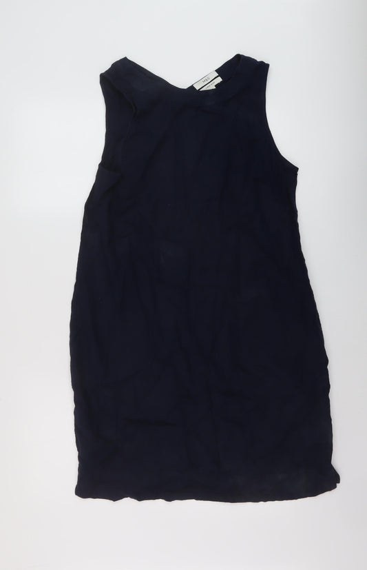 Marks and Spencer Womens Blue Linen Tank Dress Size 14 Round Neck Pullover