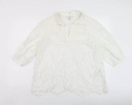 Marks and Spencer Womens White Cotton Basic Blouse Size 12 Collared