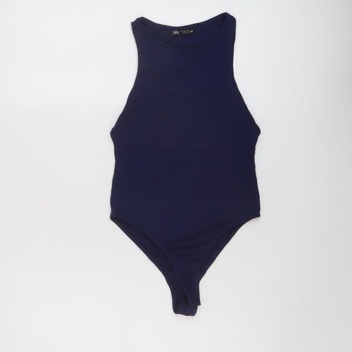 Zara Womens Blue Polyester Bodysuit One-Piece Size S Snap