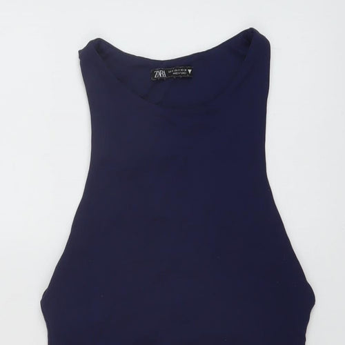 Zara Womens Blue Polyester Bodysuit One-Piece Size S Snap