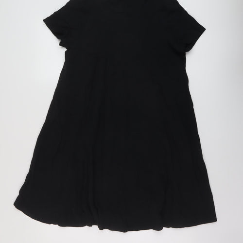 Marks and Spencer Womens Black Cotton T-Shirt Dress Size 14 Crew Neck Pullover