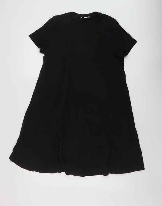 Marks and Spencer Womens Black Cotton T-Shirt Dress Size 14 Crew Neck Pullover