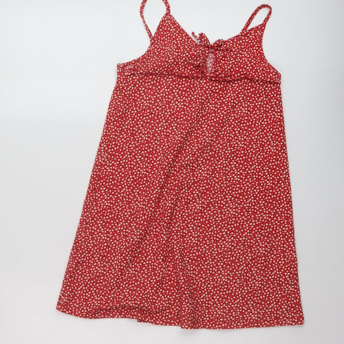 Zara Girls Red Floral Polyester Tank Dress Size 10 Years V-Neck Pullover