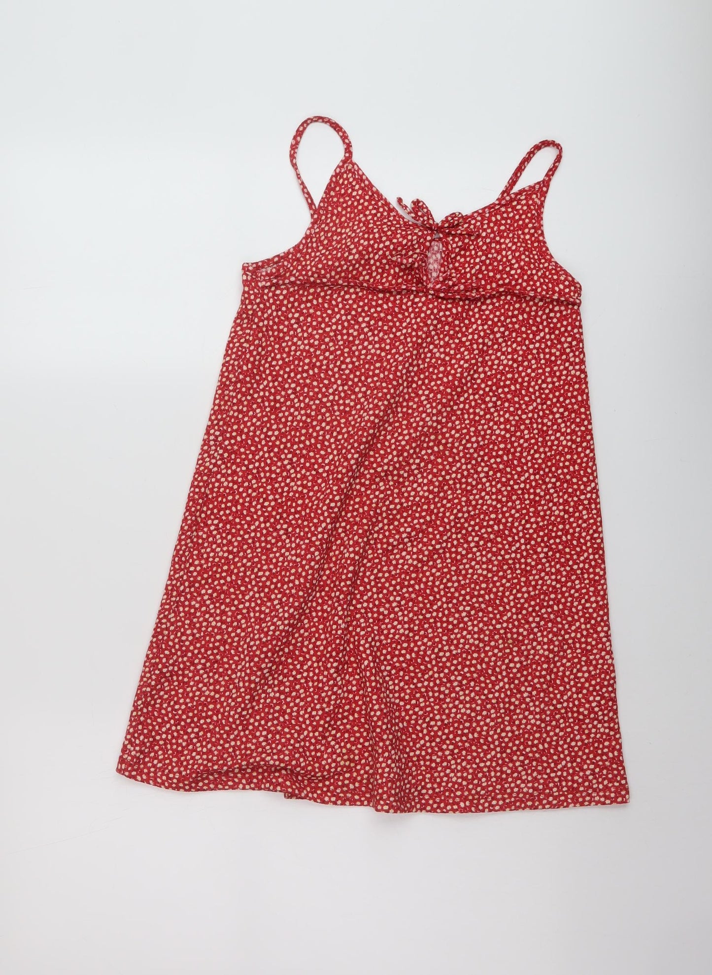 Zara Girls Red Floral Polyester Tank Dress Size 10 Years V-Neck Pullover