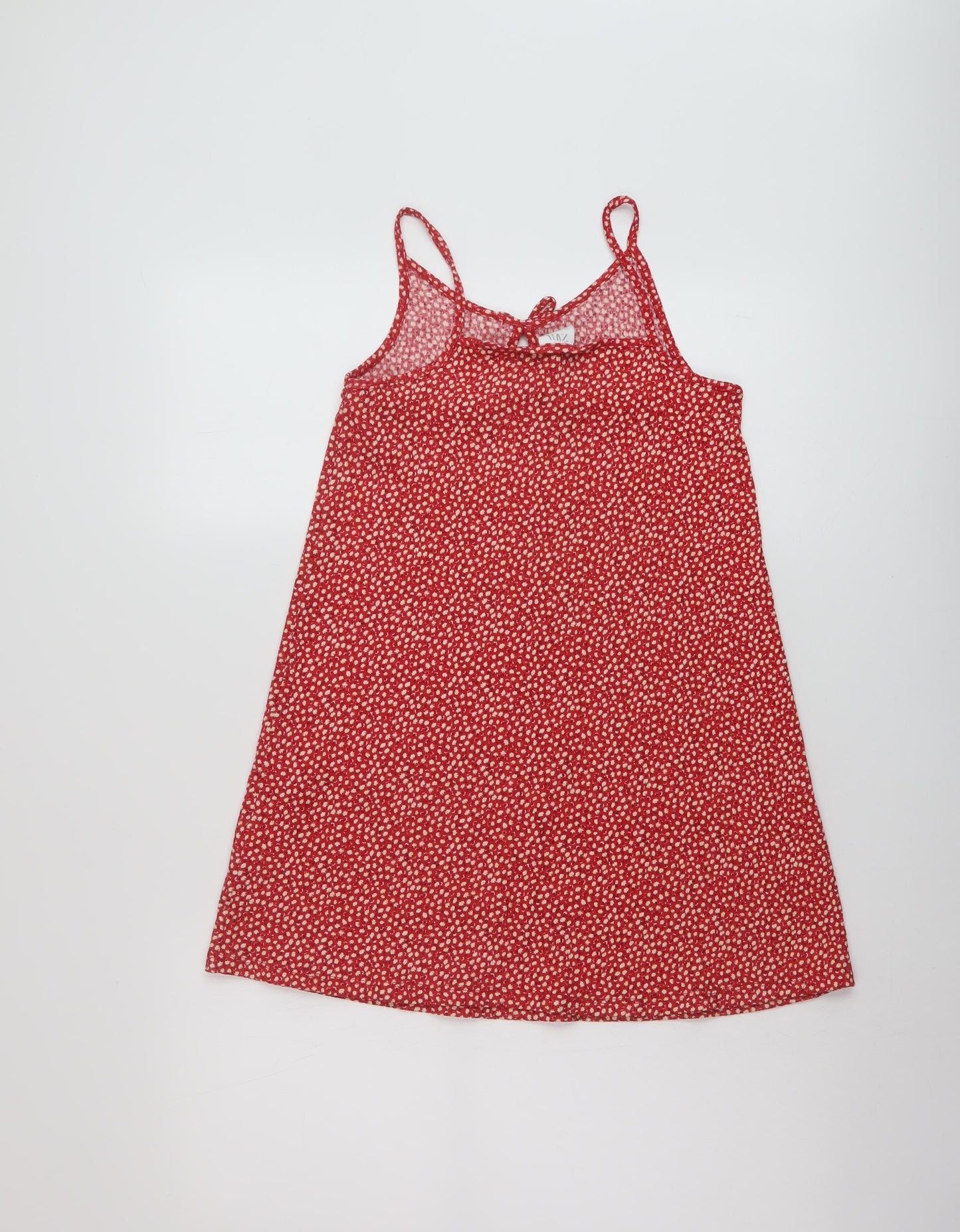 Zara Girls Red Floral Polyester Tank Dress Size 10 Years V-Neck Pullover