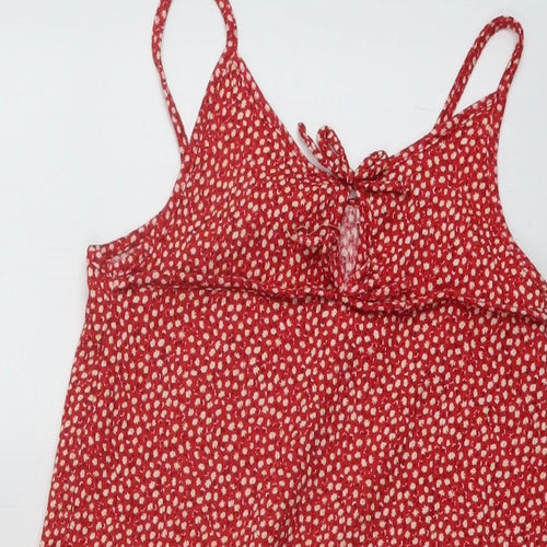 Zara Girls Red Floral Polyester Tank Dress Size 10 Years V-Neck Pullover