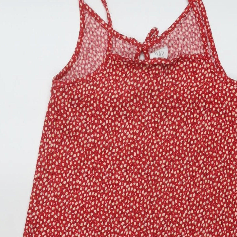 Zara Girls Red Floral Polyester Tank Dress Size 10 Years V-Neck Pullover