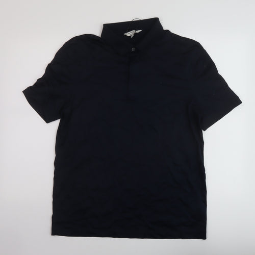 Autograph Mens Blue Cotton Polo Size L Collared Button