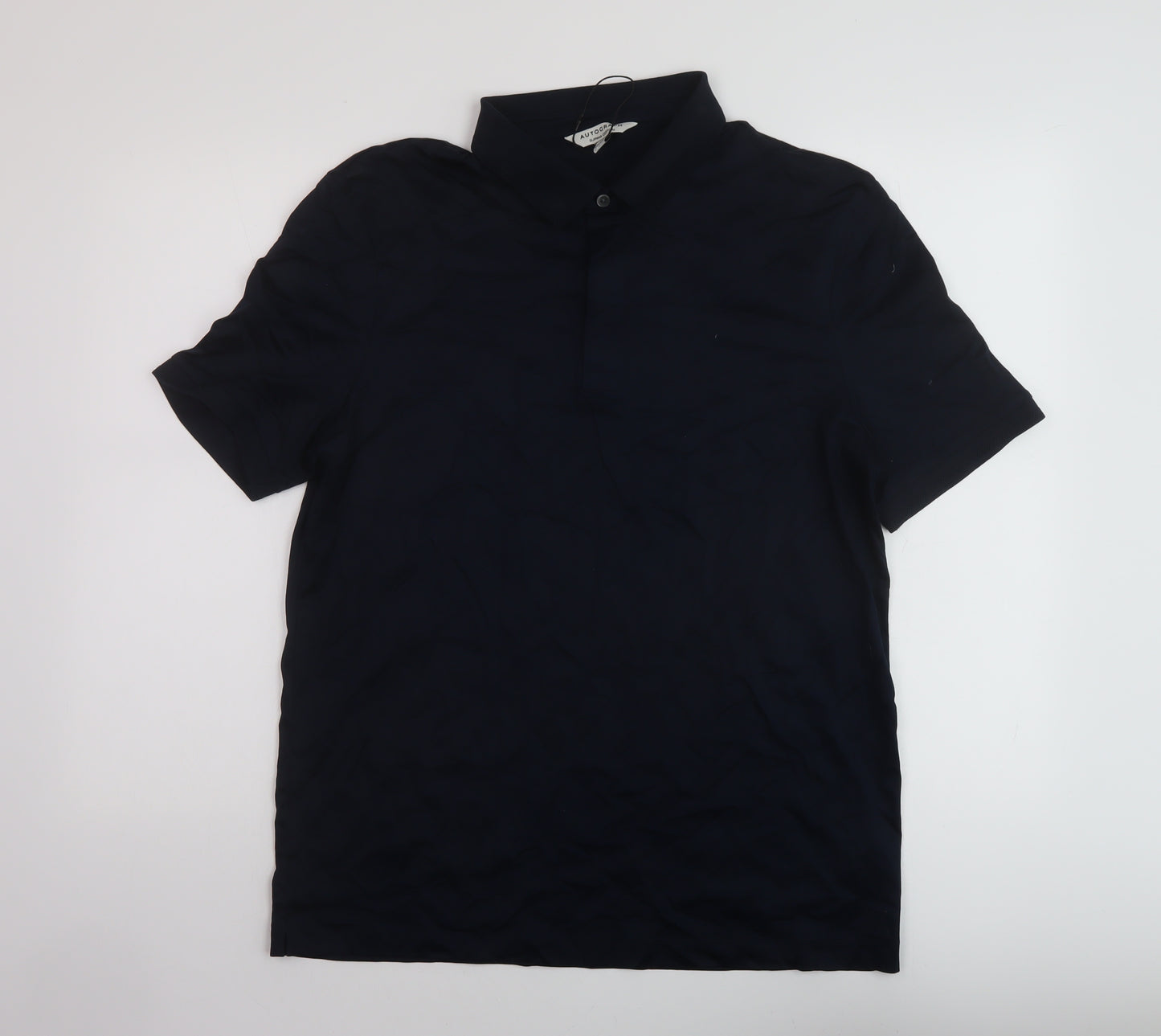 Autograph Mens Blue Cotton Polo Size L Collared Button