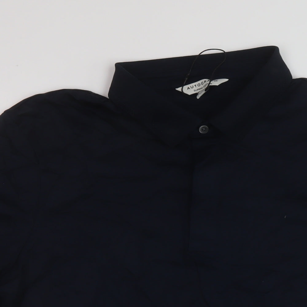 Autograph Mens Blue Cotton Polo Size L Collared Button