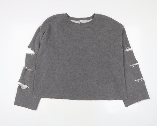 River Island Womens Grey Cotton Pullover Sweatshirt Size L Pullover - Beaded