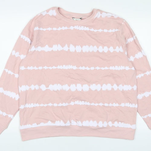 Marks and Spencer Womens Pink Striped Cotton Pullover Sweatshirt Size L Pullover