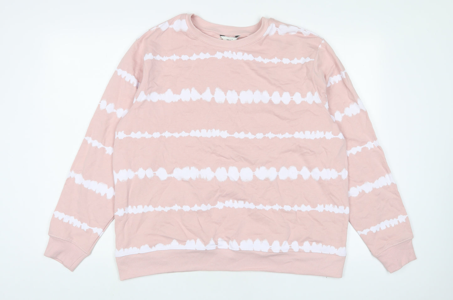 Marks and Spencer Womens Pink Striped Cotton Pullover Sweatshirt Size L Pullover