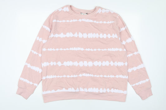 Marks and Spencer Womens Pink Striped Cotton Pullover Sweatshirt Size L Pullover