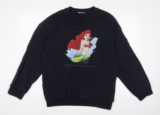 Little Mermaid Womens Blue Cotton Pullover Sweatshirt Size L Pullover