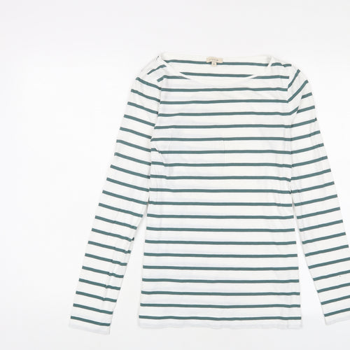 Jigsaw Womens White Striped Cotton Basic T-Shirt Size XS Boat Neck