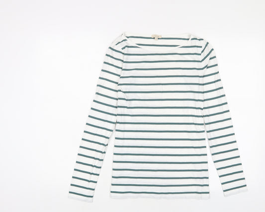 Jigsaw Womens White Striped Cotton Basic T-Shirt Size XS Boat Neck