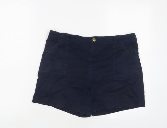 F&F Womens Blue Cotton Basic Shorts Size 14 L4 in Regular Zip