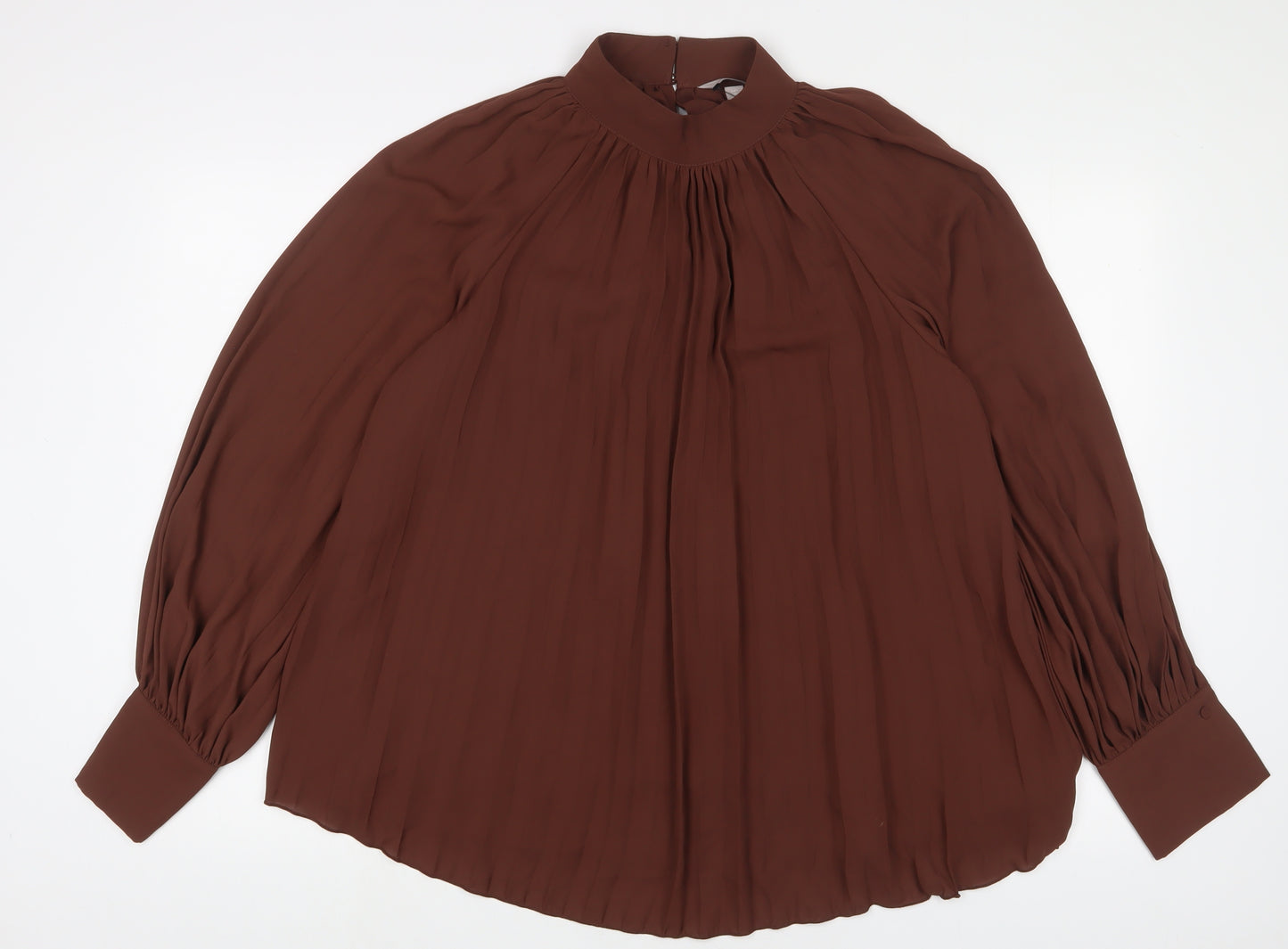 H&M Womens Brown Polyester Basic Blouse Size L Crew Neck