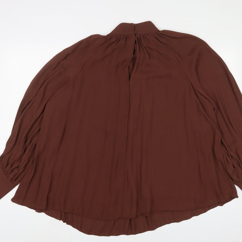 H&M Womens Brown Polyester Basic Blouse Size L Crew Neck