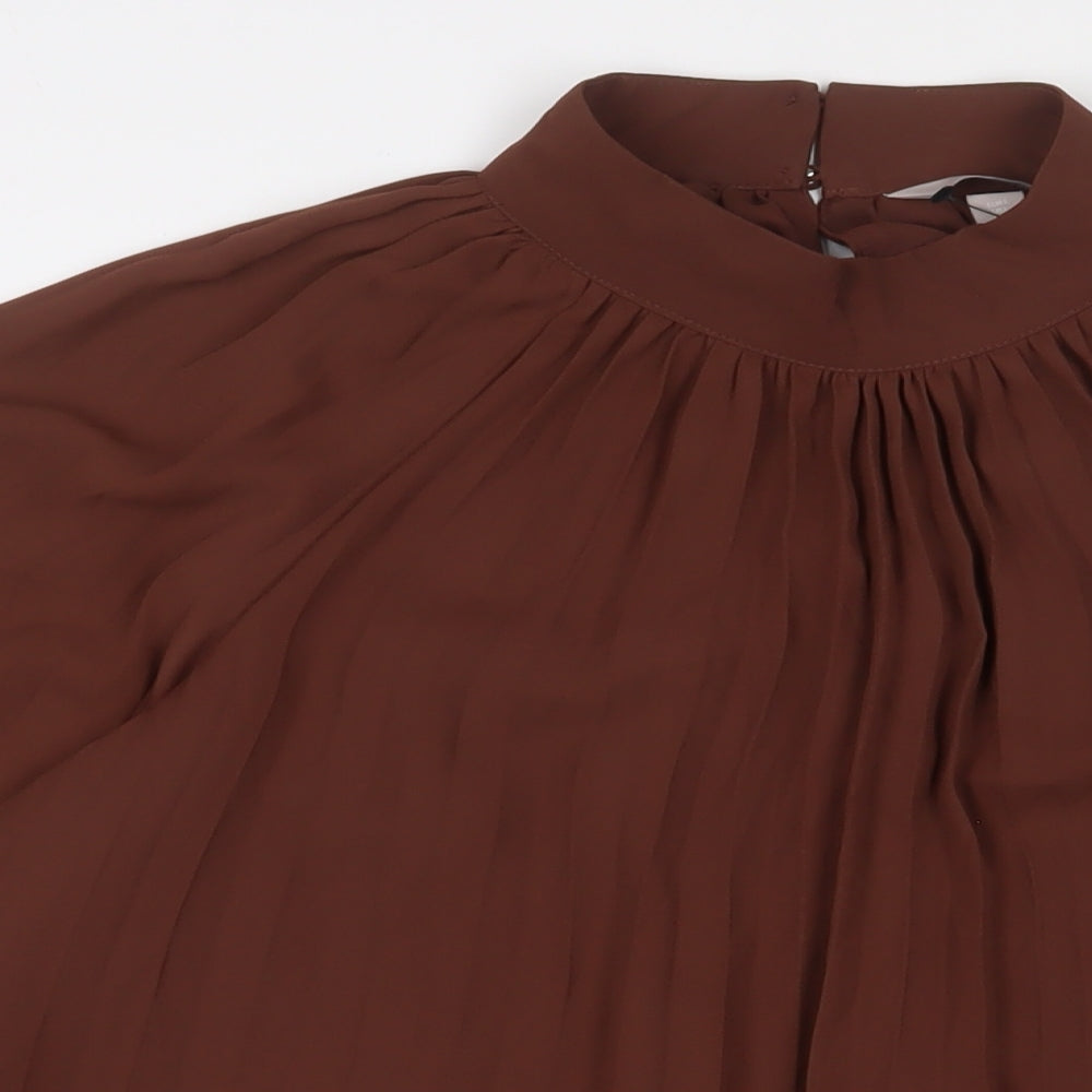 H&M Womens Brown Polyester Basic Blouse Size L Crew Neck