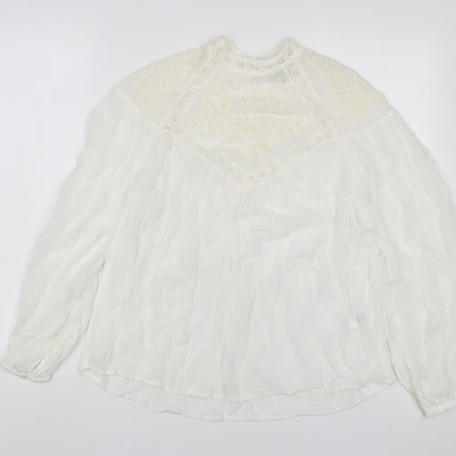 River Island Womens White Viscose Basic Blouse Size 12 Crew Neck - Lace, Embroidered