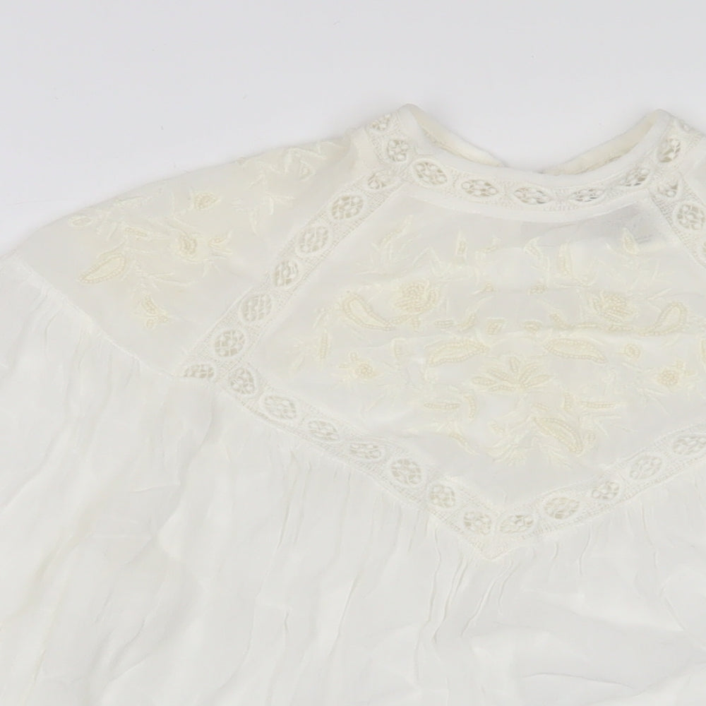 River Island Womens White Viscose Basic Blouse Size 12 Crew Neck - Lace, Embroidered