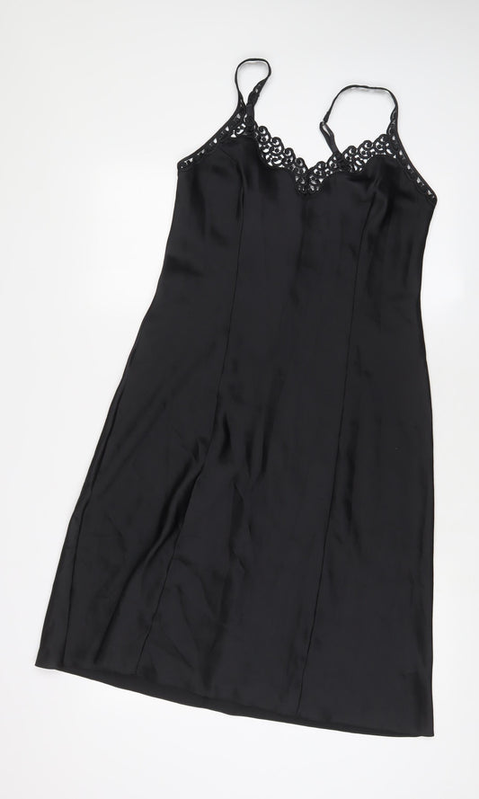 Marks and Spencer Womens Black Solid Polyester Cami Dress Size 12 - Embroidered